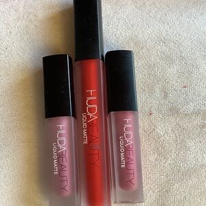 HUDA BEAUTY 3 Matte Lipsticks — Trophy Wife, Alluring, Muse Dusty Mauves and Red